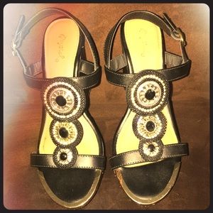 Ladies, black wedge sandals